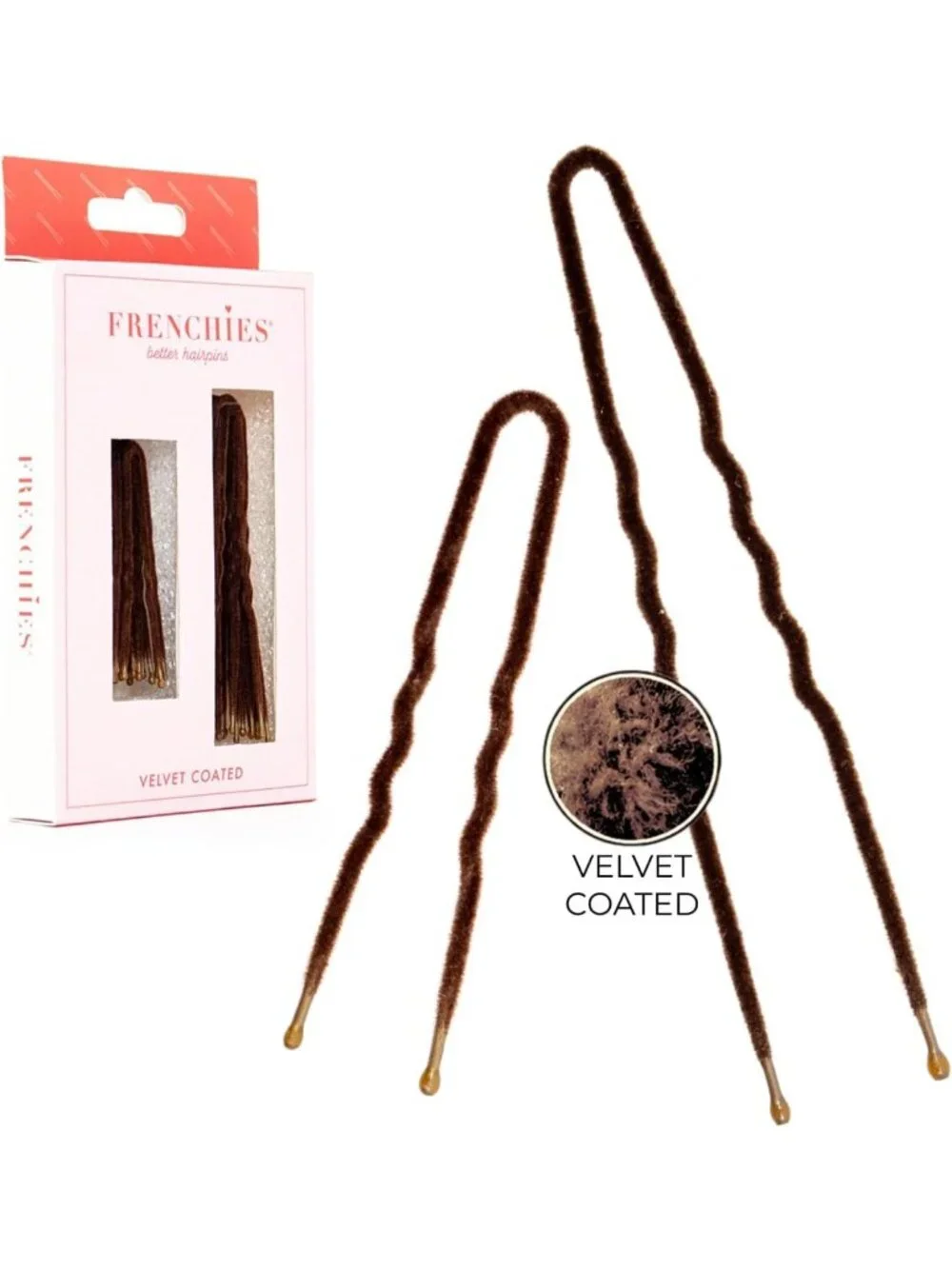 Velvet Coated Non-Slip Hair Pins, 20 Count, Brown - Perfect for Buns & Updos